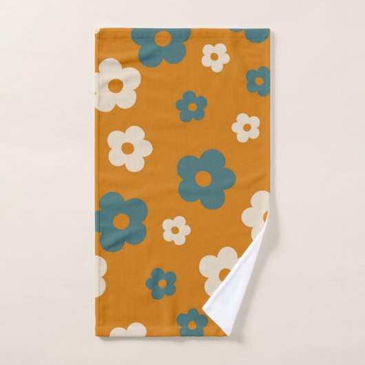 Preppy Brown Blue Hippie Flower Pattern Bad Handdoek (Handdoek)