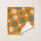 Preppy Brown Blue Hippie Flower Pattern Bad Handdoek (Wasdoekje)