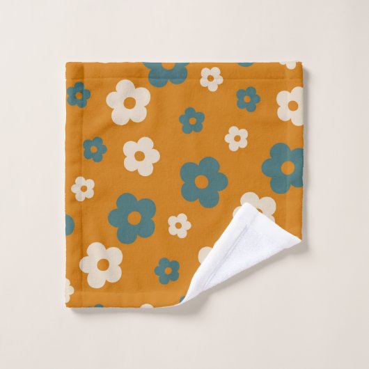 Preppy Brown Blue Hippie Flower Pattern Bad Handdoek (Wasdoekje)
