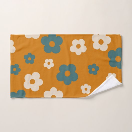 Preppy Brown Blue Hippie Flower Pattern Bad Handdoek (Handdoek)