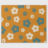 Preppy Brown Blue Hippie Flower Pattern Cadeaupapier (Vlak)