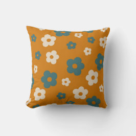 Preppy Brown Blue Hippie Flower Pattern Kussen