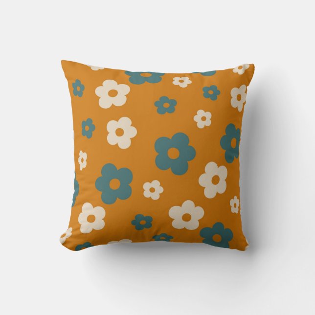 Preppy Brown Blue Hippie Flower Pattern Kussen (Voorkant)