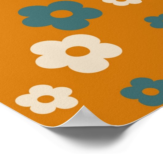 Preppy Brown Blue Hippie Flower Pattern Poster (Hoek)