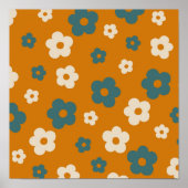Preppy Brown Blue Hippie Flower Pattern Poster (Voorkant)