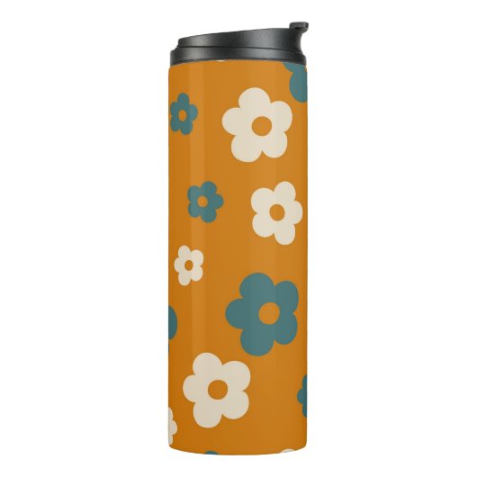 Preppy Brown Blue Hippie Flower Pattern Thermosbeker (Gedraaid links)