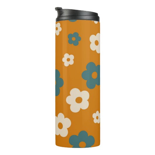 Preppy Brown Blue Hippie Flower Pattern Thermosbeker (Geroteerd rechts)