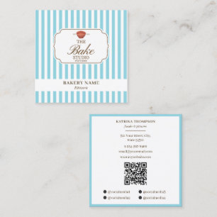 Preppy Brown & Blue Strepen Bakkerij Logo QR Code Vierkante Visitekaartje
