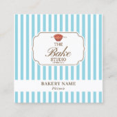 Preppy Brown & Blue Stripes Bakery Logo QR Code Vierkante Visitekaartje (Voorkant)
