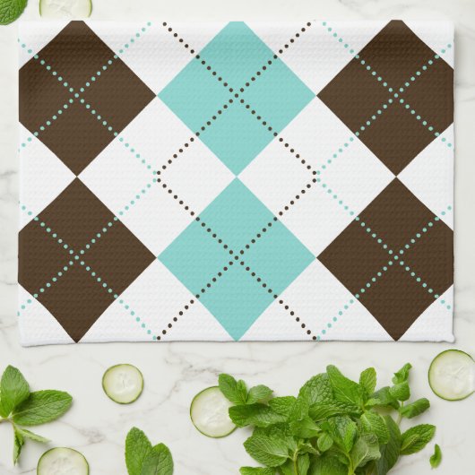 Preppy Brown en Blauwgroen Blue Checker Patronen Theedoek (Gevouwen)