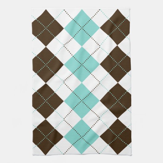 Preppy Brown en Blauwgroen Blue Checker Patronen Theedoek (Verticaal)