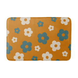 Preppy Bruin Blauw Bloemen Eenvoudig Bloempatroon Badmat