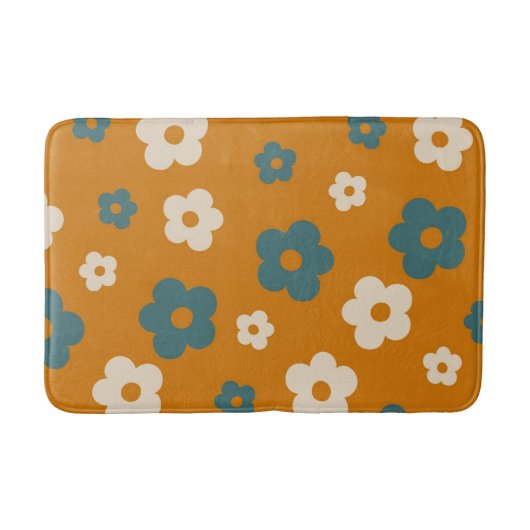 Preppy Bruin Blauw Bloemen Eenvoudig Bloempatroon Badmat (Voorkant)