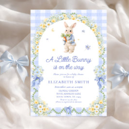 Preppy Bunny Floral Rabbit Gingham Boy Baby Shower Kaart