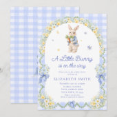 Preppy Bunny Floral Rabbit Gingham Boy Baby Shower Kaart (Voorkant / Achterkant)
