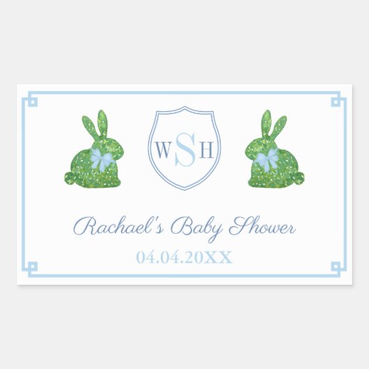 Preppy Bunny Monogram Baby shower Dank je wel Rechthoekige Sticker (Voorkant)
