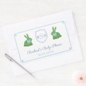 Preppy Bunny Monogram Baby shower Dank je wel Rechthoekige Sticker (Envelop)