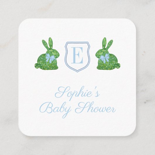 Preppy Bunny Monogram QR Code Baby shower Registry Informatiekaartje (Achterkant)