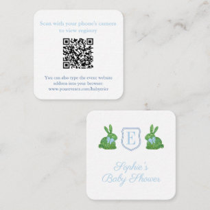 Preppy Bunny Monogram QR Code Baby shower Registry Informatiekaartje