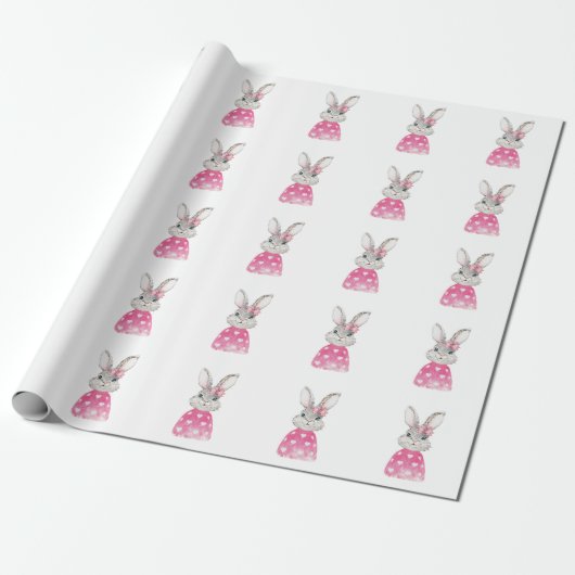 Preppy Bunny Rabbit Bow Cadeaupapier (Uitgerold)