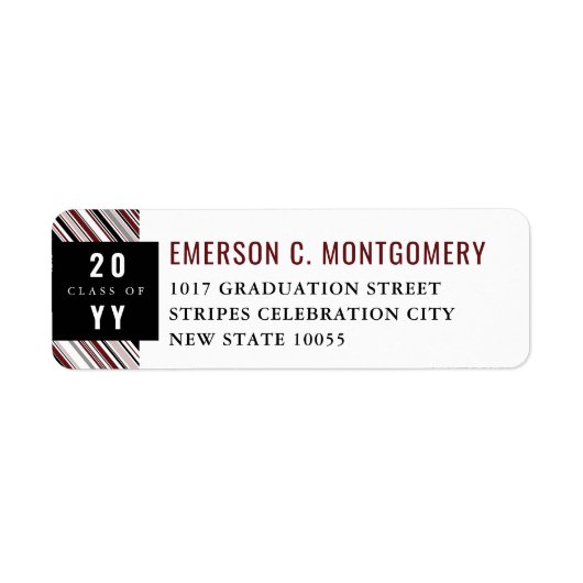 Preppy Burgundy Diagonal Pin Stripes Afstuderen Etiket (Voorkant)