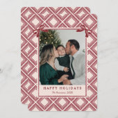 Preppy Burgundy Diamond Pattern Holiday Card (Voorkant / Achterkant)