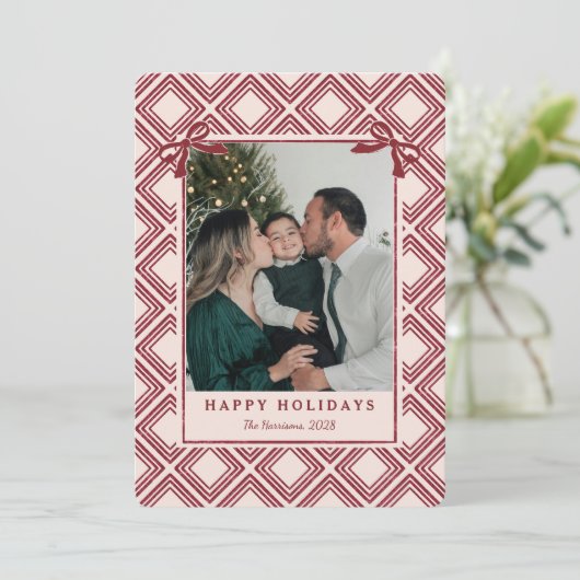Preppy Burgundy Diamond Pattern Holiday Card (Staand voorkant)