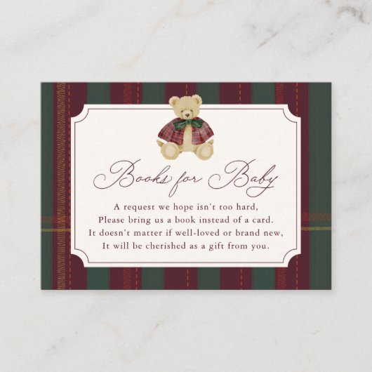 Preppy Burgundy Plaid Teddy Bear Book Request Informatiekaartje (Voorkant)