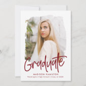 Preppy Burgundy Script Photo Afstuderen Aankondiging (Voorkant)