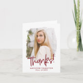 Preppy Burgundy Script Photo Afstuderen Bedankkaart (Voorkant)
