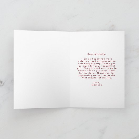 Preppy Burgundy Script Photo Afstuderen Bedankkaart (Binnen)