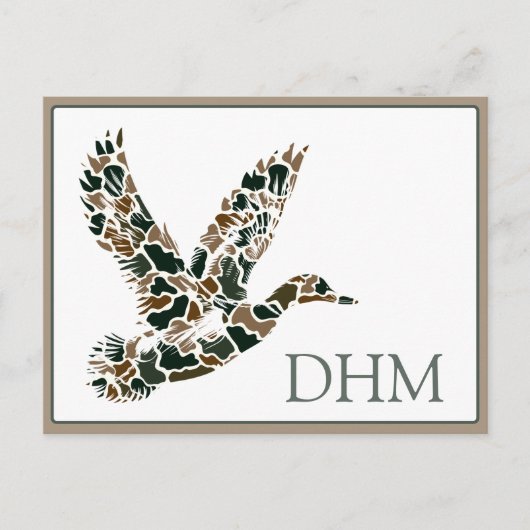 Preppy Camouflage Mallard Duck Monogram Briefkaart (Voorkant)