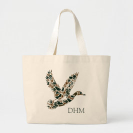Preppy Camouflage Mallard Duck Monogram Grote Tote Bag