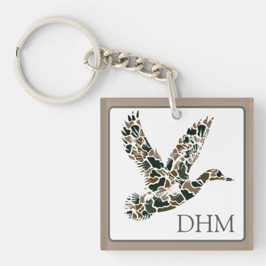 Preppy Camouflage Mallard Ducks Monogram Sleutelhanger (Voorkant)