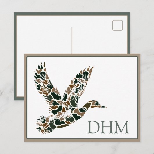 Preppy Camouflage Wilde Eend Monogram Briefkaart (Voorkant / Achterkant)