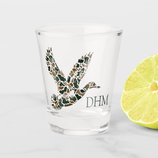 Preppy Camouflage Wilde Eend Monogram Shot Glas (Voorkant)