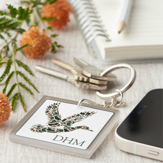 Preppy Camouflage Wilde Eenden Monogram Sleutelhanger (Voorkant Rechts)