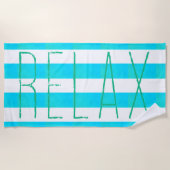 Preppy Caribbean Blue and White Stripe Relax Strandlaken (Voorkant)