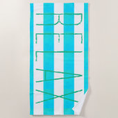 Preppy Caribbean Blue and White Stripe Relax Strandlaken (Voorkant)