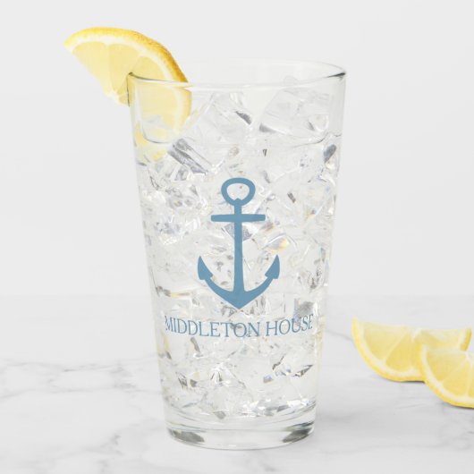 Preppy Carolina Blau Ankermotief Persoonlijk Glas (Voorkant ijs)