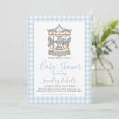Preppy Carousel Blue Boy Baby shower Kaart (Staand voorkant)
