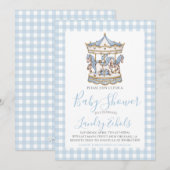 Preppy Carousel Blue Boy Baby shower Kaart (Voorkant / Achterkant)