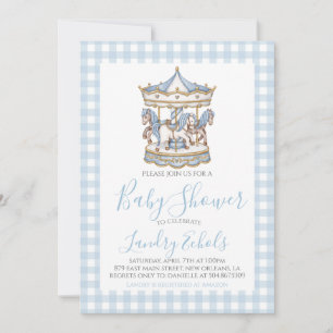 Preppy Carousel Blue Boy Baby shower Kaart