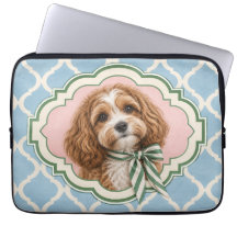 Preppy Cavapoo-hond blauw roze groene laptophoes