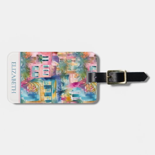 Preppy Charleston huizen gepersonaliseerd Bagagelabel (Voorkant horizontaal)