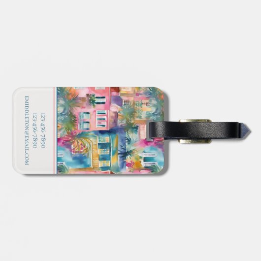 Preppy Charleston huizen gepersonaliseerd Bagagelabel (Achterkant horizontaal)