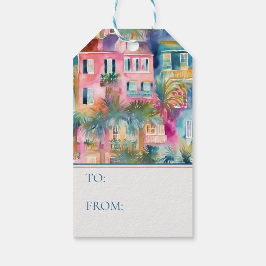 Preppy Charleston huizen gepersonaliseerd Cadeaulabel (Achterkant)
