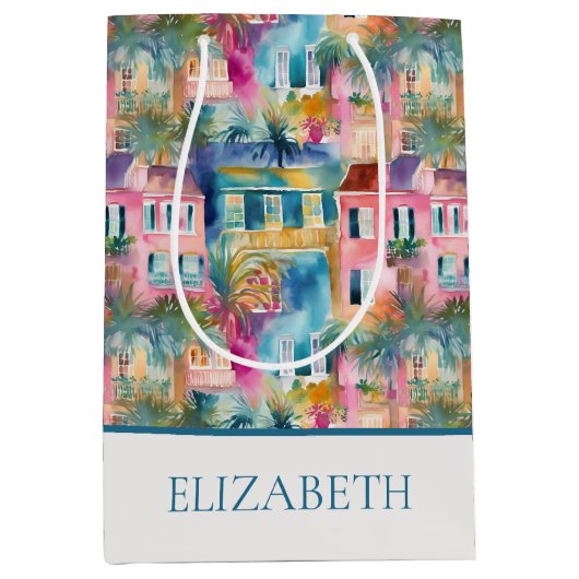 Preppy Charleston huizen gepersonaliseerd Medium Cadeauzakje (Voorkant)