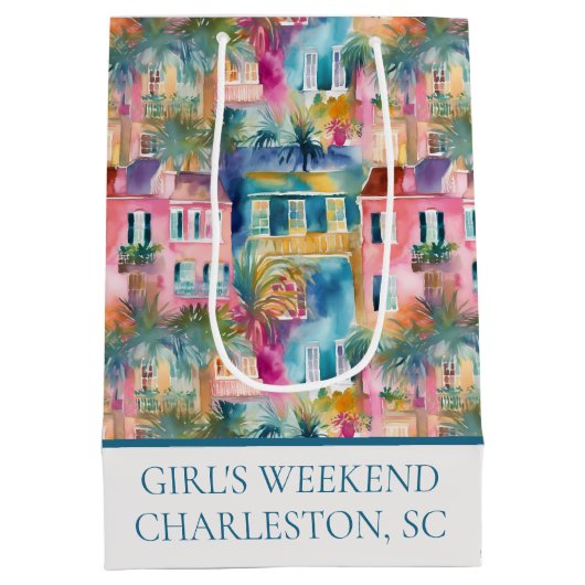 Preppy Charleston huizen gepersonaliseerd Medium Cadeauzakje (Achterkant)