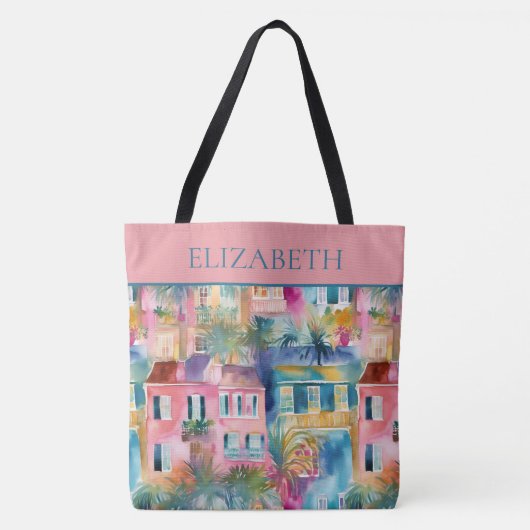 Preppy Charleston huizen gepersonaliseerd Tote Bag (Voorkant)